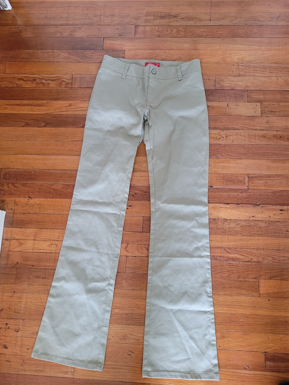 Dickies Girl's Bootcut Mid Rise Pant Flat Front Beige Khaki Tan Pants Size 3